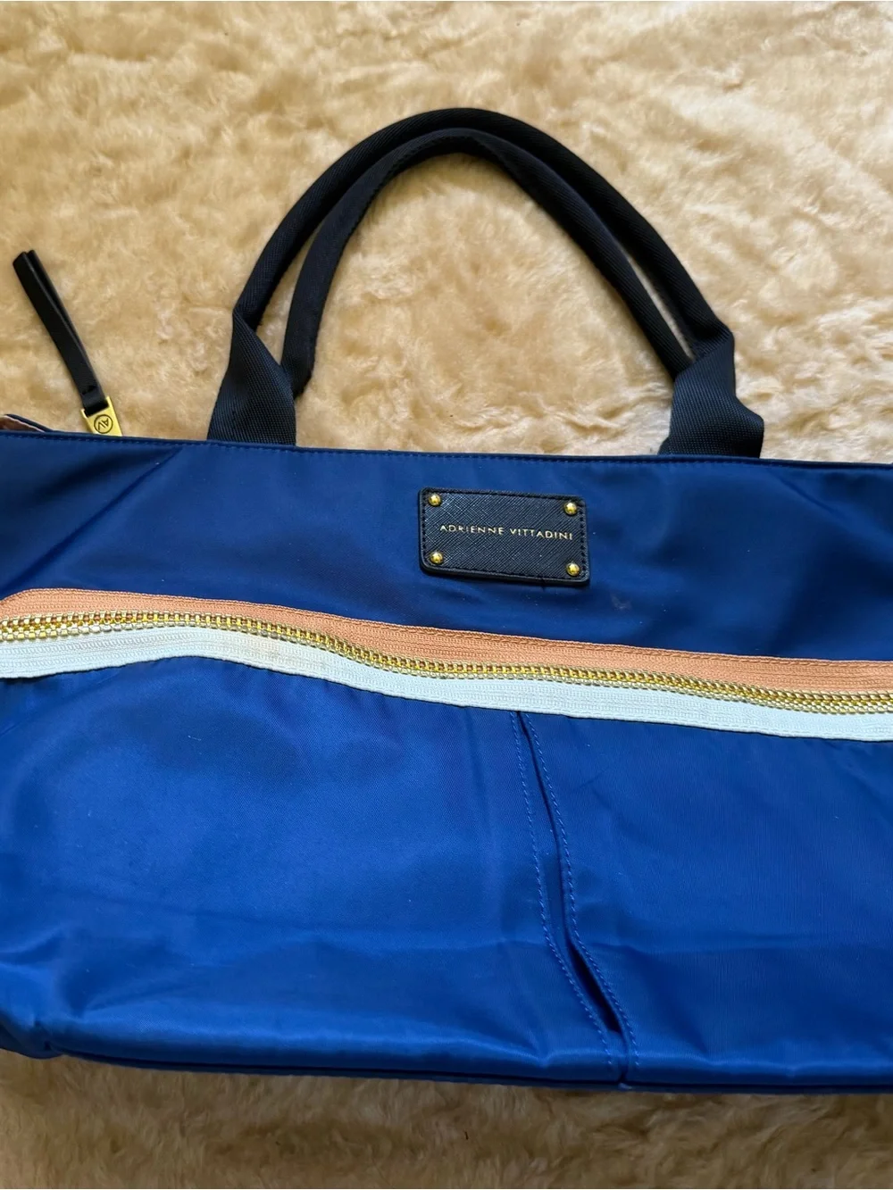 ADRIENNE VITTADINI  Navy Tote Bag with Metallic Trim - Classic Women's Shoulder